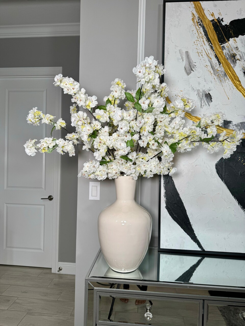 Jade White Cream Silk Cherry Blossom Flower Branches Set of 3 Pack 40'' Inches